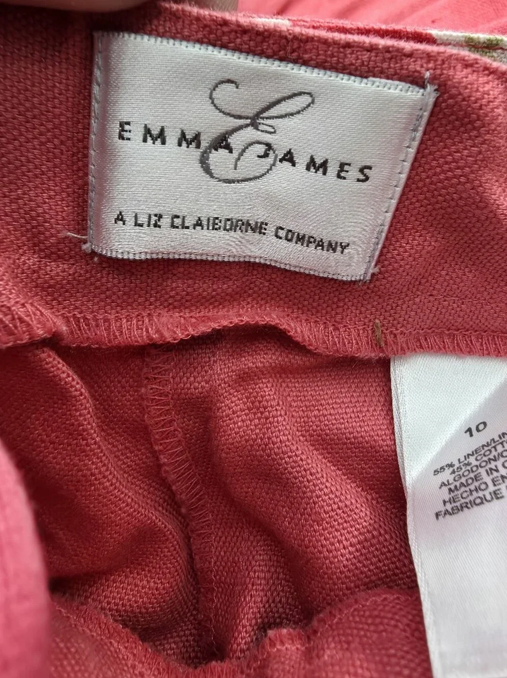 Emma James Liz Claiborne Red Linen Cotton Belted Cropped Pants Size 10